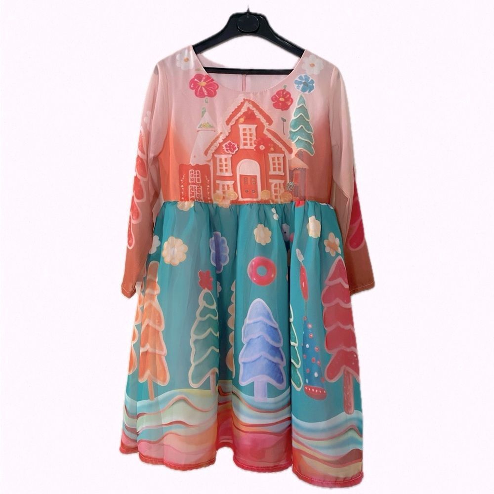 Girl Gingerbread Twirl Dress 6 8 Scandi Christmas Candycore Artistic Novelty CCM - Picture 2 of 6